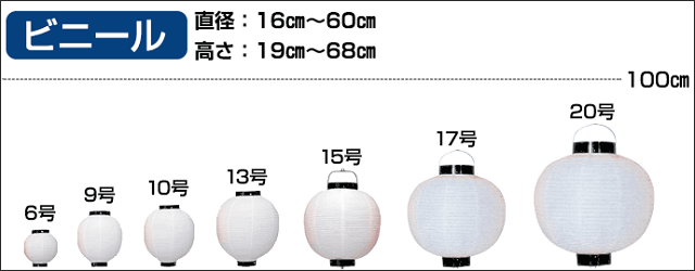 丸型ビニール提灯のサイズ展開