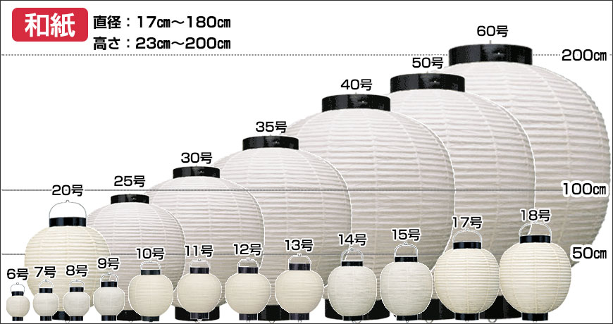 和紙　直径：17cm～150cm 高さ23cm～180cm