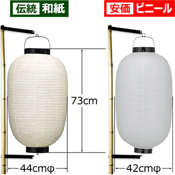 伝統：和紙 直径44cm×高さ73cm　安価：ビニール 直径42cm×73cm